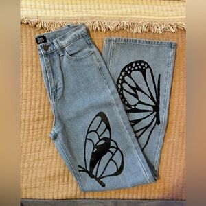 Simple Society High Waisted Butterfly Print Jeans
